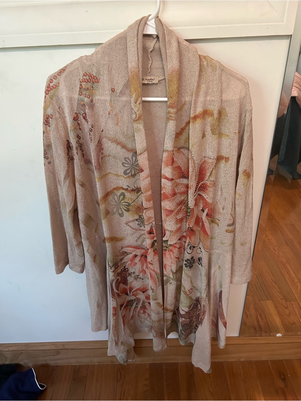 Cactus Cream and Orange, Green and Brown Floral Sequin Knit Cardigan